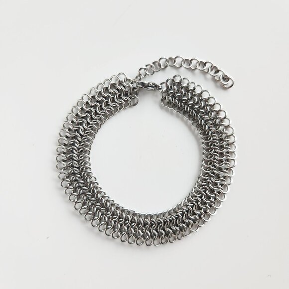 Vintage unique modern medieval dainty silver chain mail bracelet - Picture 1 of 11